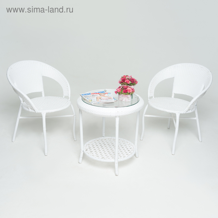 фото Набор мебели white, 3 предмета: стол, 2 кресла, искусственный ротанг, белый, gg-04-05-06 vinotti