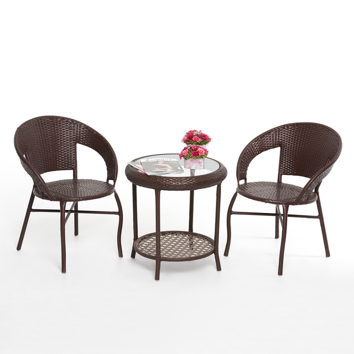 Набор мебели BROWN, 3 предмета: стол, 2 кресла, искусственный ротанг, коричневый, GG-04-05-06