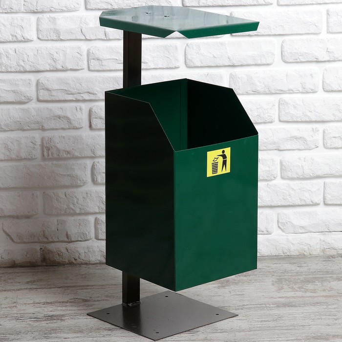 Урна уличная квадратная с крышей,17 л, зеленая