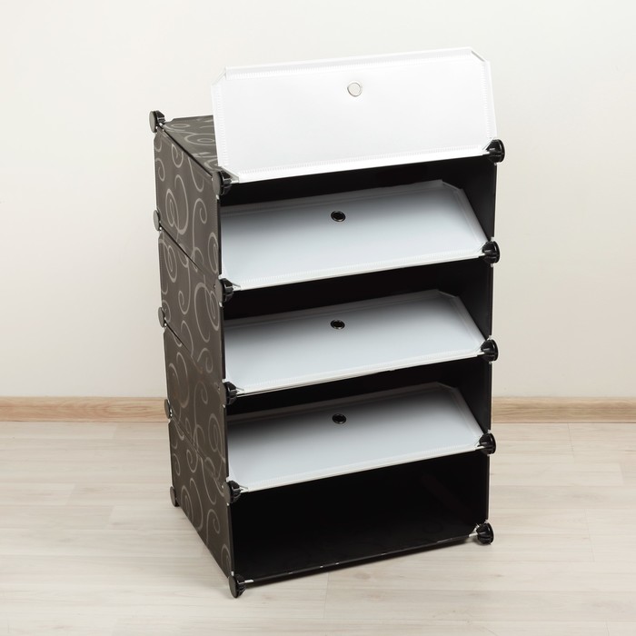 Полка для обуви 4 яруса сборная, пластик, цвет черно-белый, 49,5х37х74 см