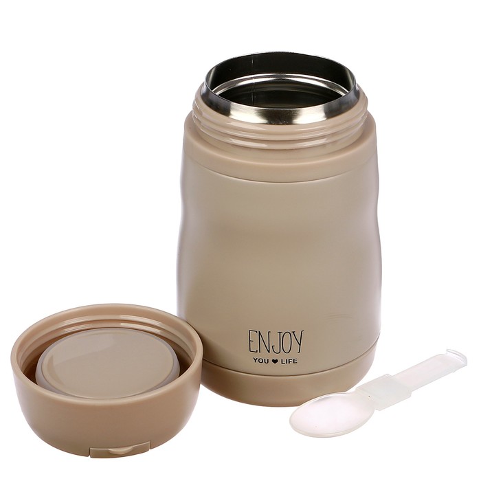 Ланч-бокс 0.5 л Enjoy, ложка в комп-те, 304 нерж сталь, держит тепло 8 ч, микс, 8.5х25 см