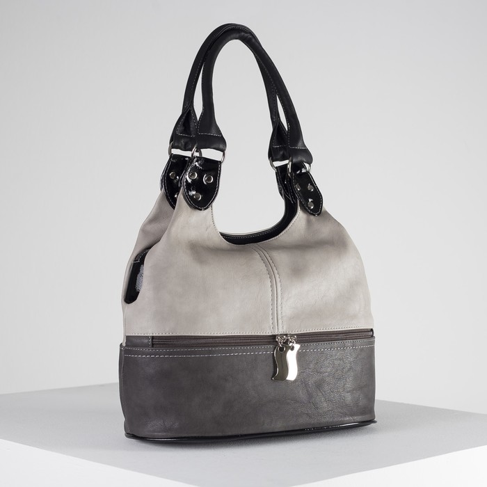 Сумка женская, отдел на молнии, 2 наружных кармана, цвет серый