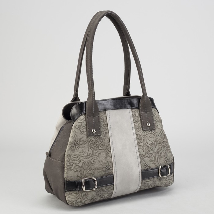 Сумка женская, 3 отдела на молниях, цвет серый/цветы