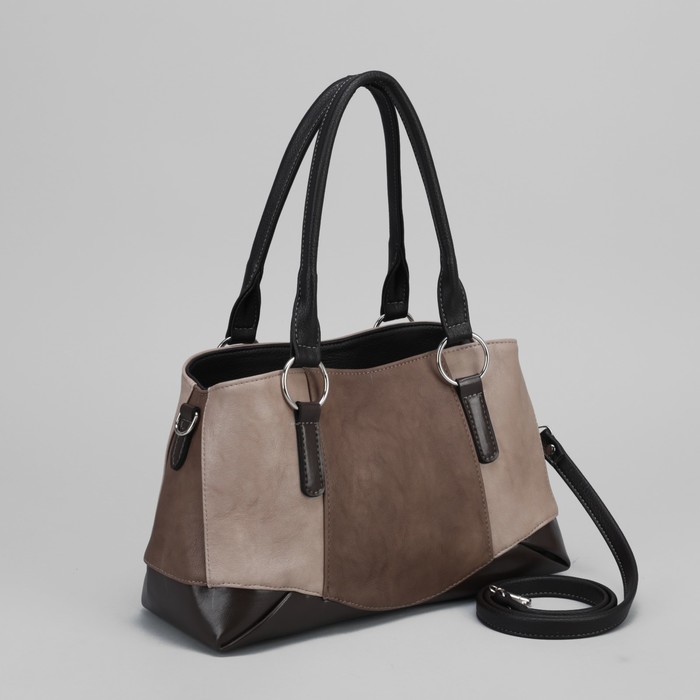 Сумка женская, отдел с перегородкой на молнии, наружный карман, длинный ремень, цвет бежевый