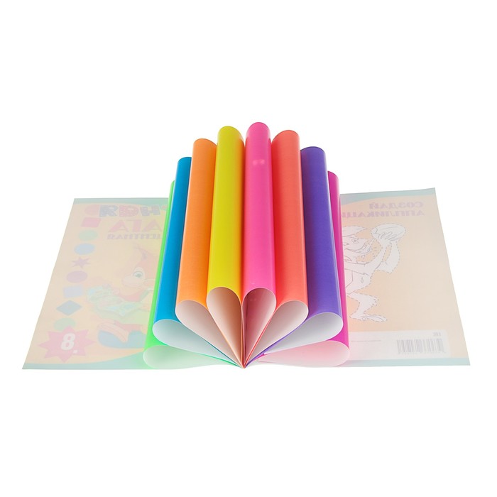 Бумага цветная флуорисцентная А4, 8 листов, 8 цветов, мелованная