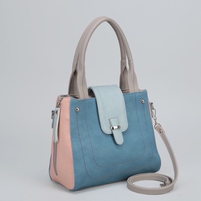 Сумка женская, отдел на молнии, с расширением, длинный ремень, цвет голубой/розовый