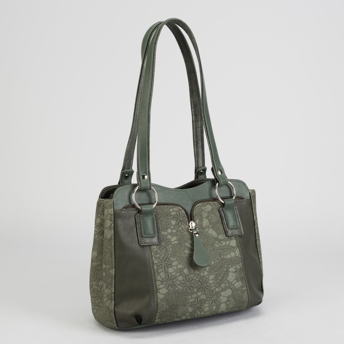 Сумка женская «Кружева», отдел с перегородкой на молнии, наружный карман, цвет зелёный