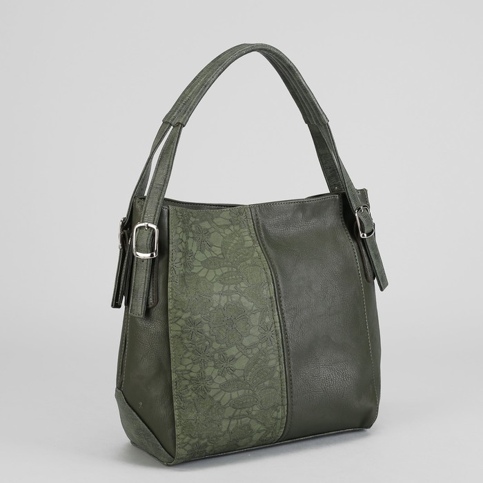 Сумка женская "Кружева", отдел на молнии, наружный карман, цвет зелёный