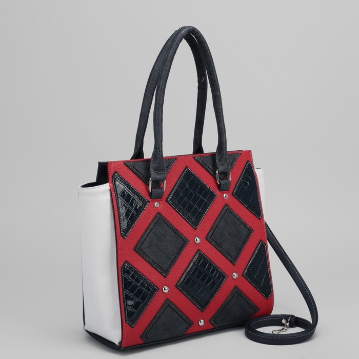 Сумка женская, 1 отдел на молнии, наружный карман, длинный ремень, цвет белый/синий/красный