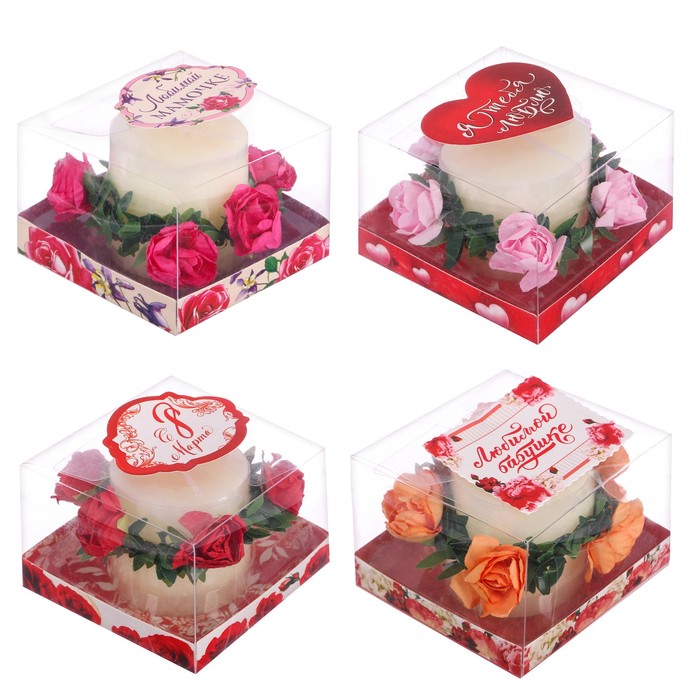 Подарочная свеча с венком МИКС, 7 х 7 см