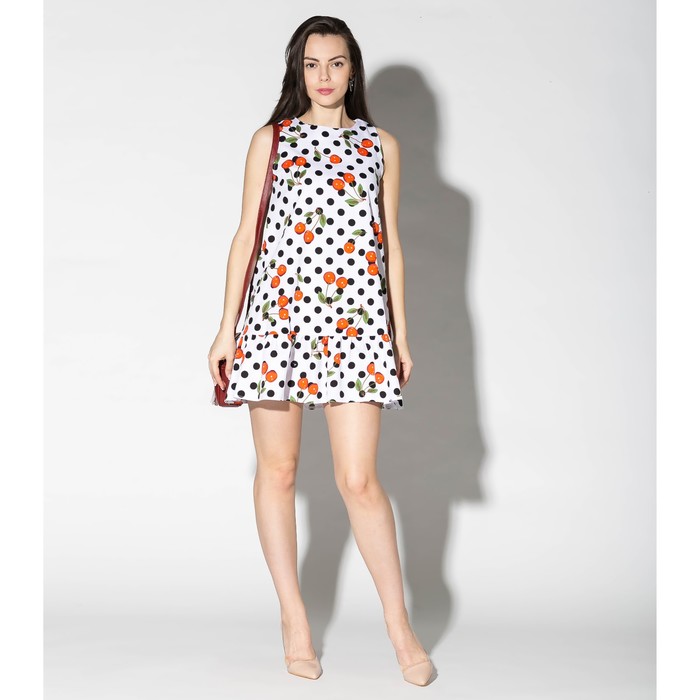 Платье женское в горох, принт вишня, р-р 44-46