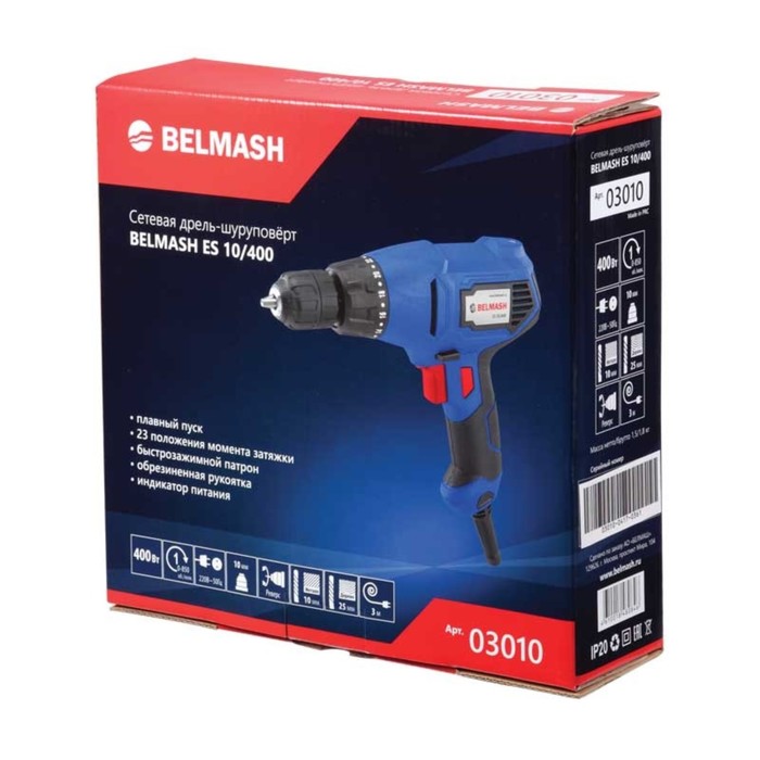 Дрель-шуруповерт BELMASH ЕS 10/400, 400 Вт, патрон 10 мм