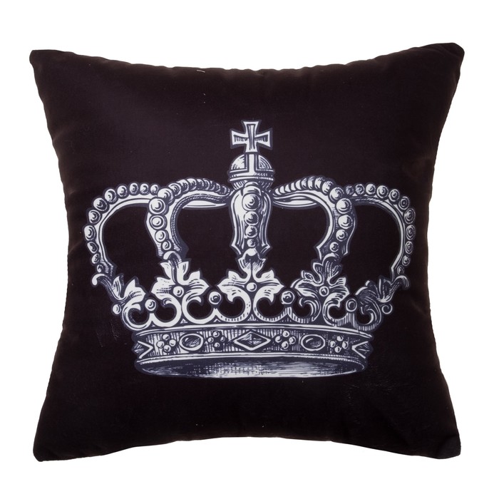 Наволочка декоративная Collorista "Корона" черная 40х40 см, велюр, 100% п/э