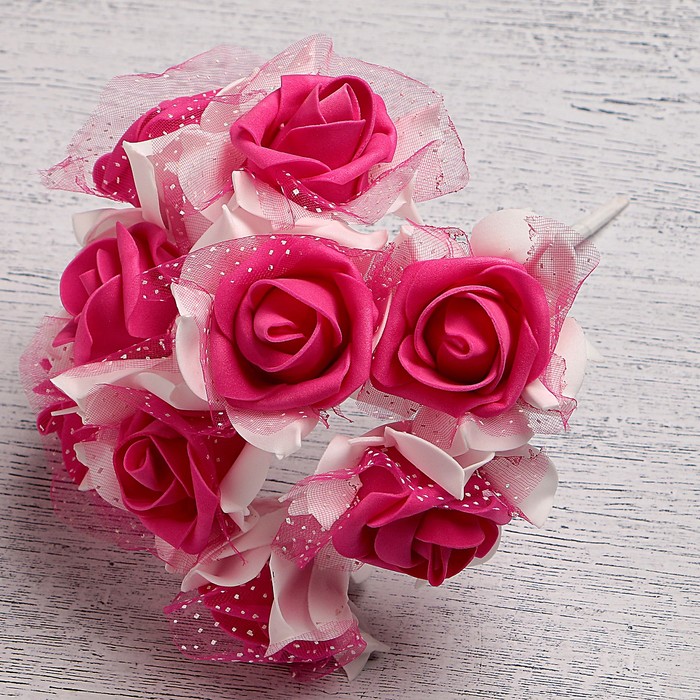Букет d=17, 9 цветков, малиновый