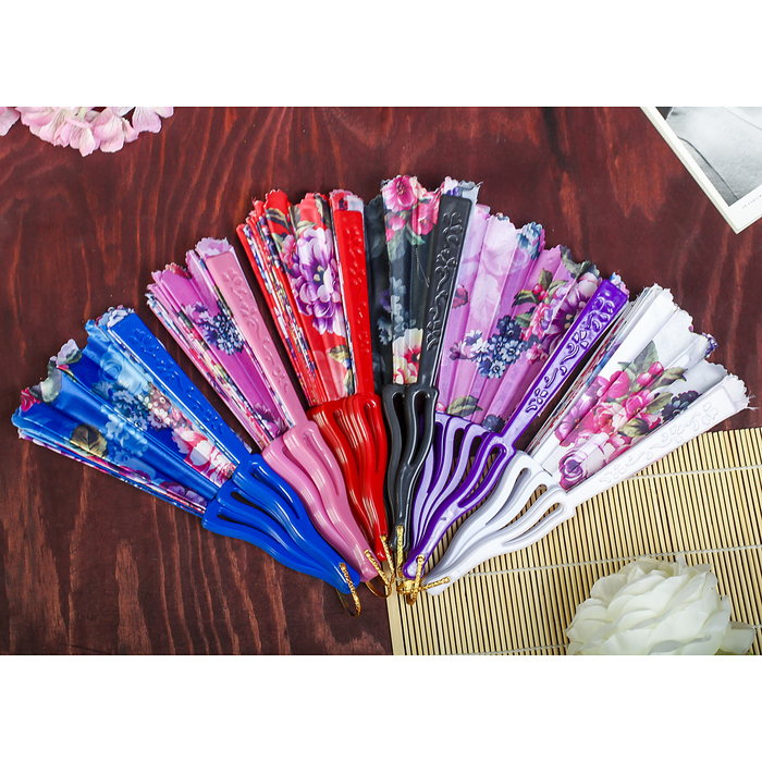 Веер пластик "Пышный цвет" изогнутый каркас МИКС 24 см