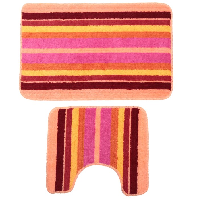 Набор ковриков для ванной и туалета 2 шт "Полоски", цвет оранжевый