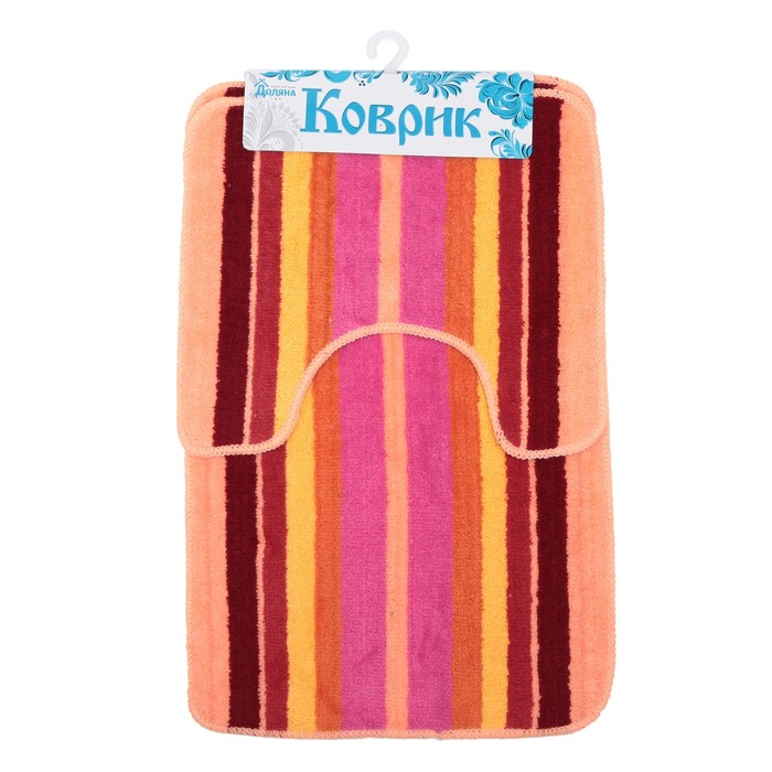 Набор ковриков для ванной и туалета 2 шт "Полоски", цвет оранжевый