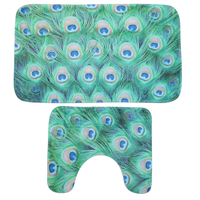 Набор ковриков для ванной и туалета 2 шт "Перья павлина"