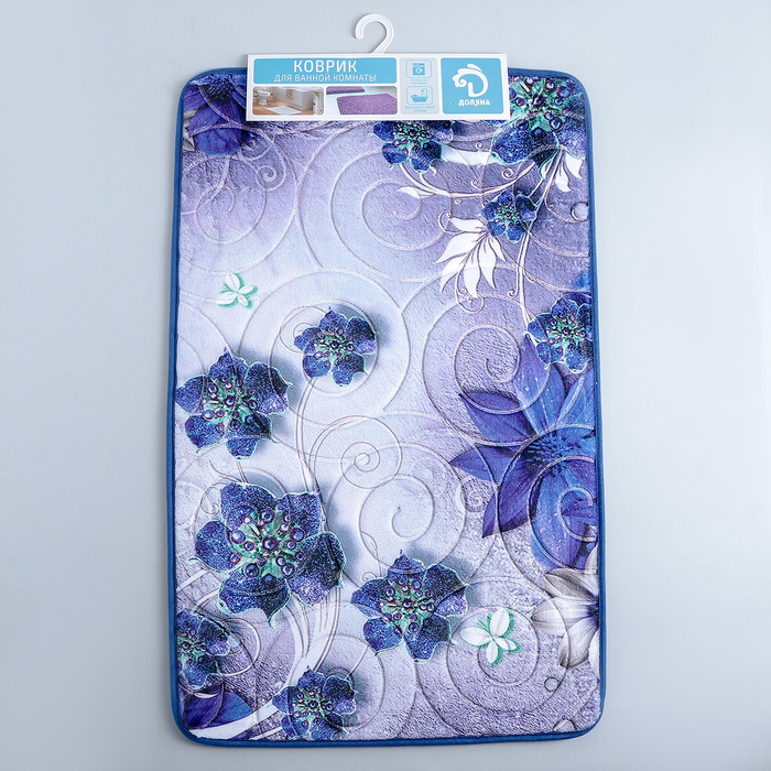 Коврик для ванной "Цветы на камнях", цвет синий