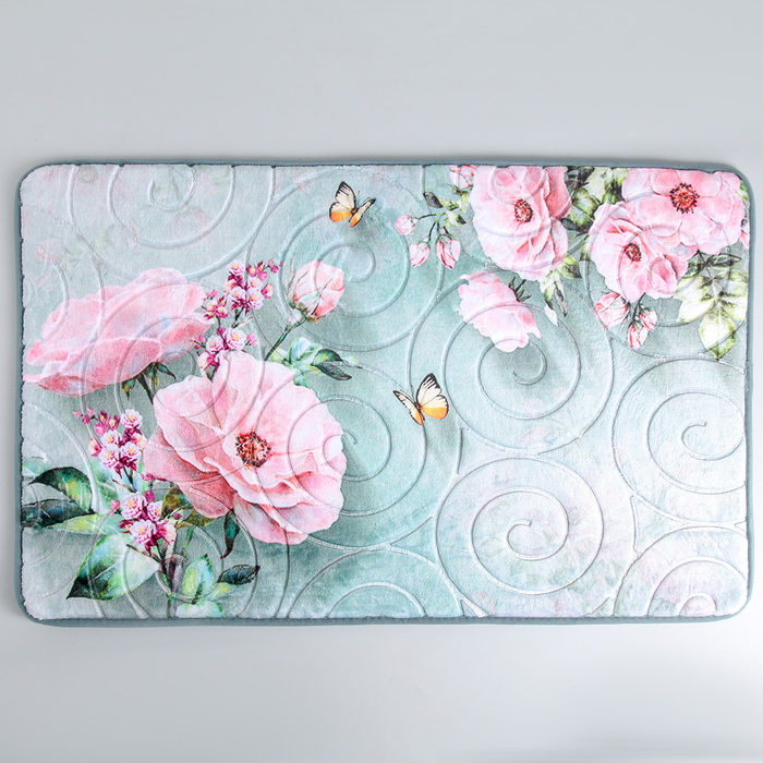 Коврик для ванной "Шиповник на камнях"