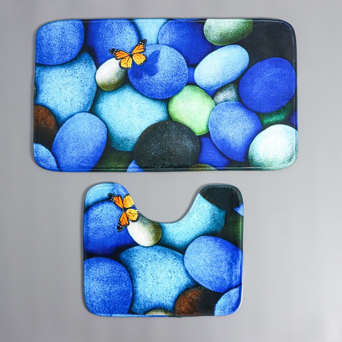 Набор ковриков для ванной и туалета 2 шт "Камни"