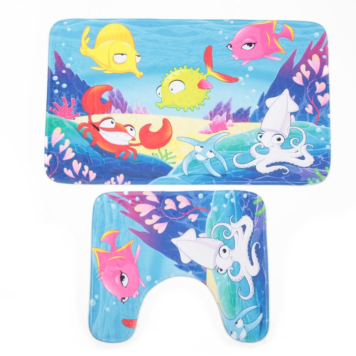 Набор ковриков для ванной и туалета 2 шт "Рыбы"