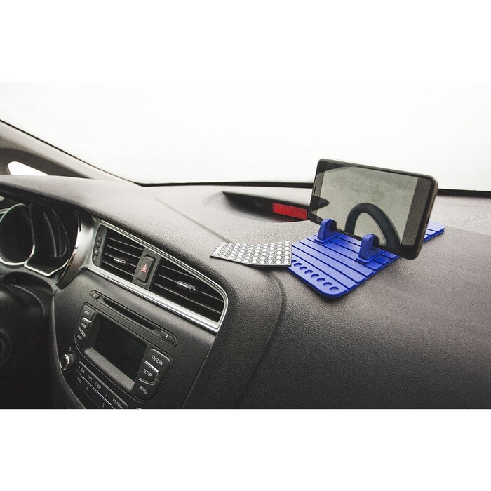 Коврик противоскользящий с подставкой под телефон и номером телефона, синий