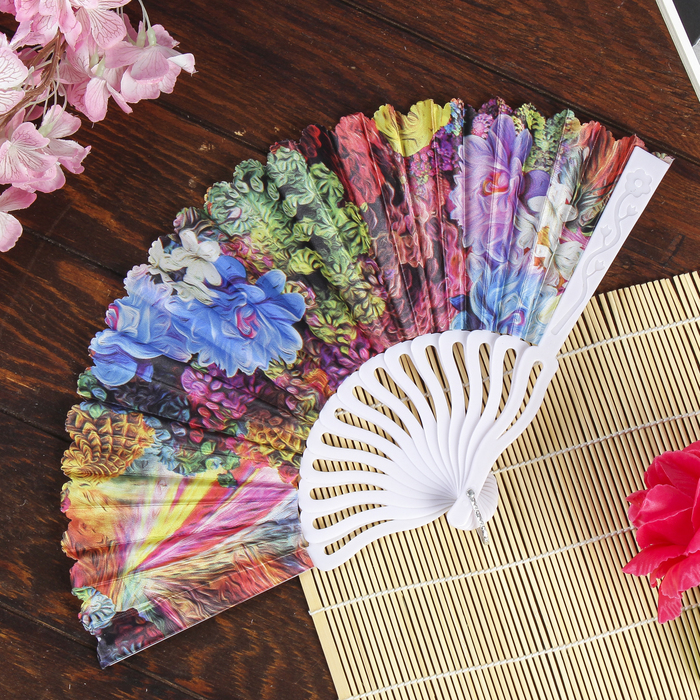 Веер пластик &quot;Сказочный сад&quot; МИКС изогнутый каркас 23 см