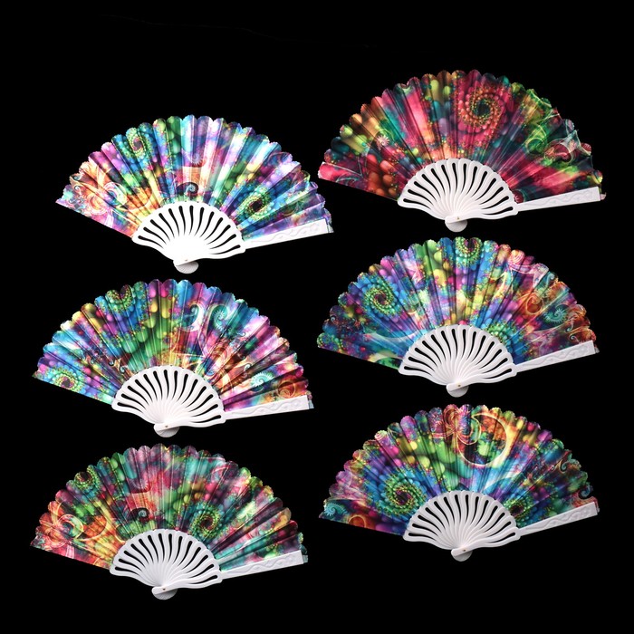 Веер пластик "Калейдоскоп" МИКС изогнутый каркас 23 см