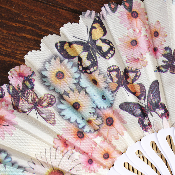 Веер пластик "Герберы" МИКС изогнутый каркас 23 см