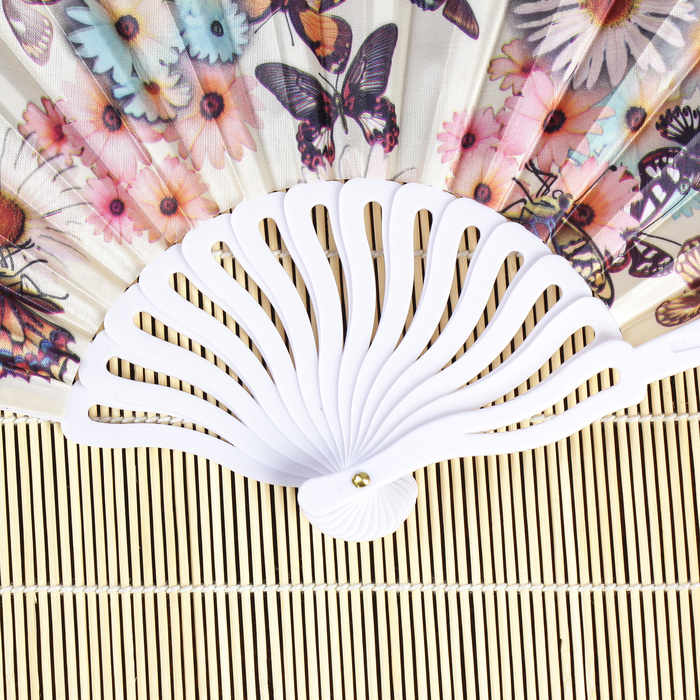 Веер пластик "Герберы" МИКС изогнутый каркас 23 см