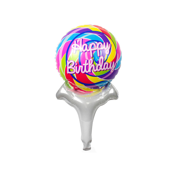 Шар фольгированный с ручкой "С днем рождения" 10", леденец