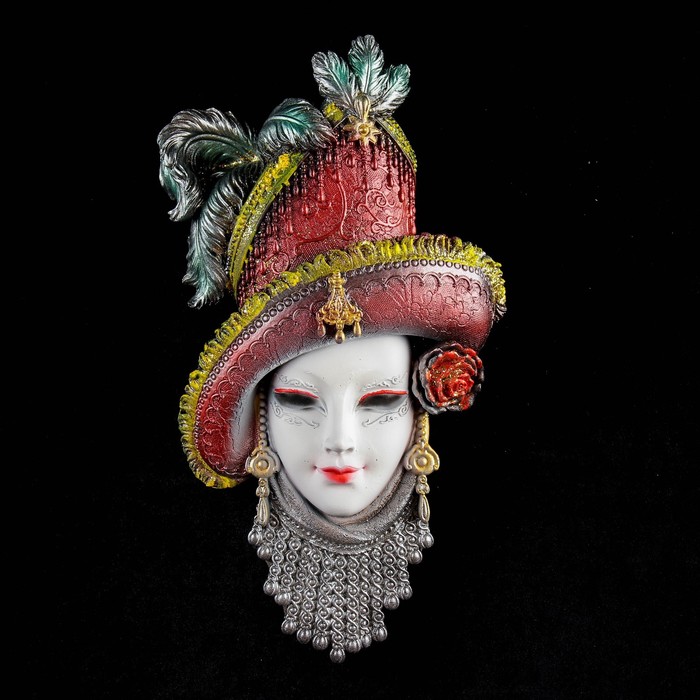 Венецианская маска "Леди в шляпе" белая 33см