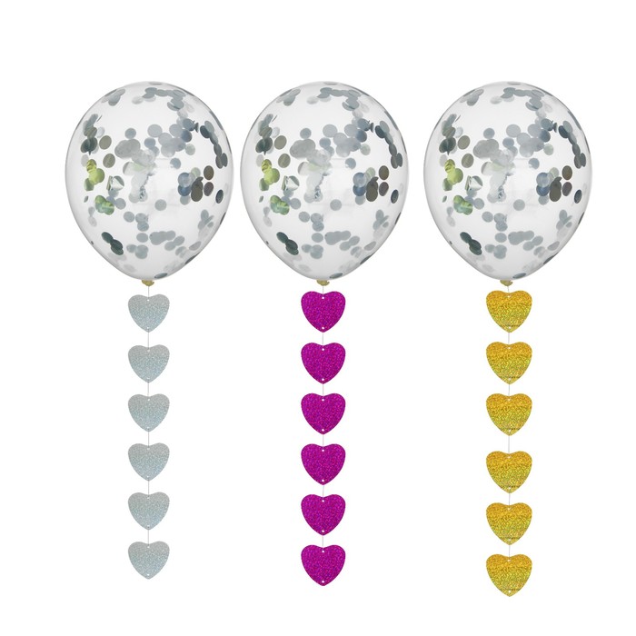 Набор "Шар 12" подвеска сердце", голография, бумажное конфетти, 4 шт