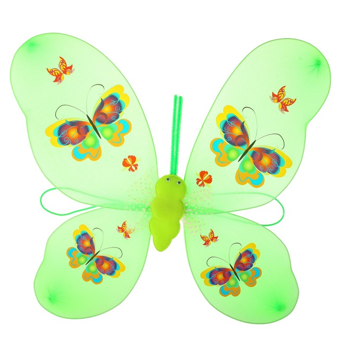 Карнавальные крылья "Бабочка" с бабочками на крыльях, цвет зеленый
