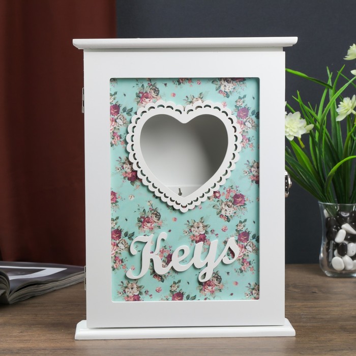 Ключница дерево 6 крючков "Розы. Шебби-шик. Сердце" 29,5х22х6 см