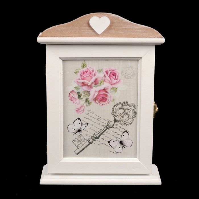 Ключница дерево 4 крючка "Розовые розы и ключ" 25,5х18,5х7,5 см