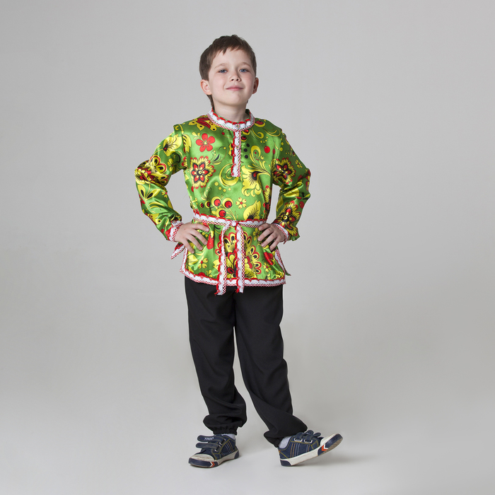 Карнавальная русская рубаха «Хохлома», атлас, р. 30, рост 110-116 см, цвет зелёный