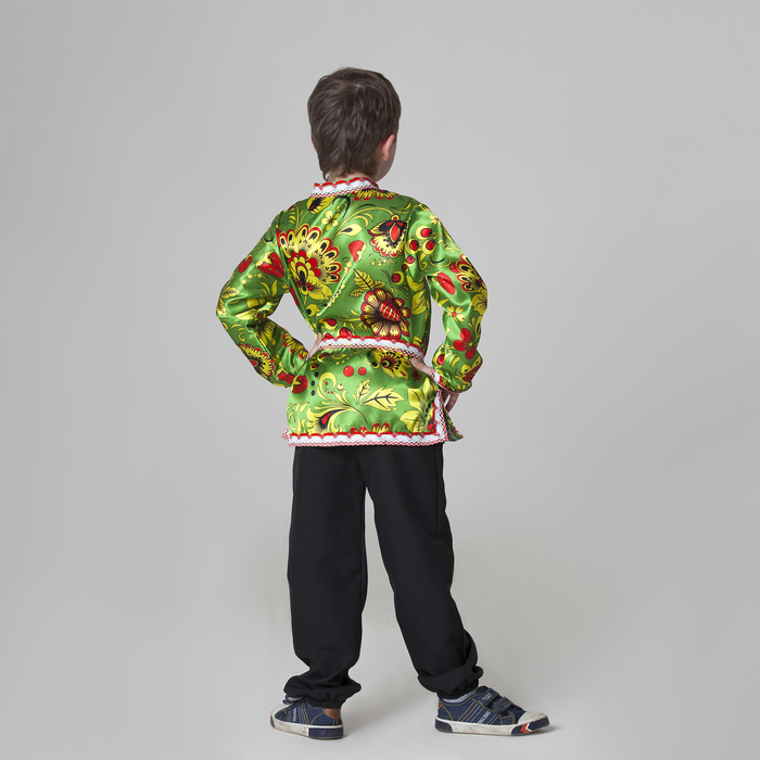 Карнавальная русская рубаха"Хохлома зеленая"атлас,р-р36 рост 146