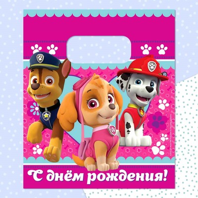Щенячий патруль. Пакет полиэтиленовый "С днем рождения", Скай, 17 х 20 см