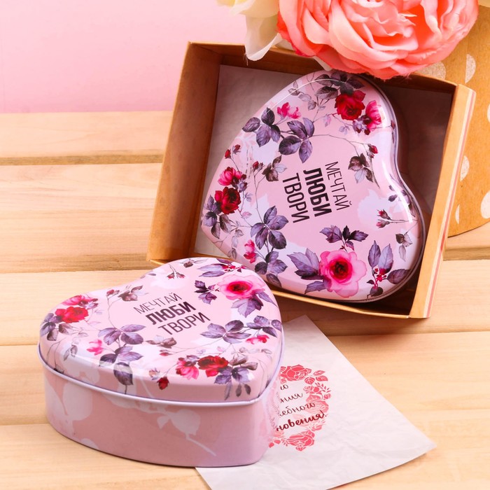 Шкатулка и открытка "Мечтай. Люби. Твори" в подарочной коробке