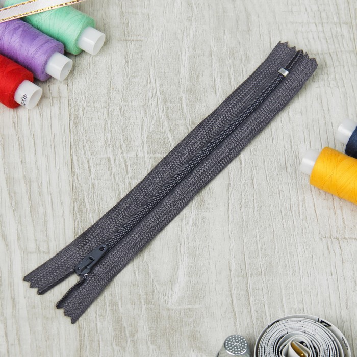 Молния "Спираль" №3, неразъёмная, 16см, цвет серый