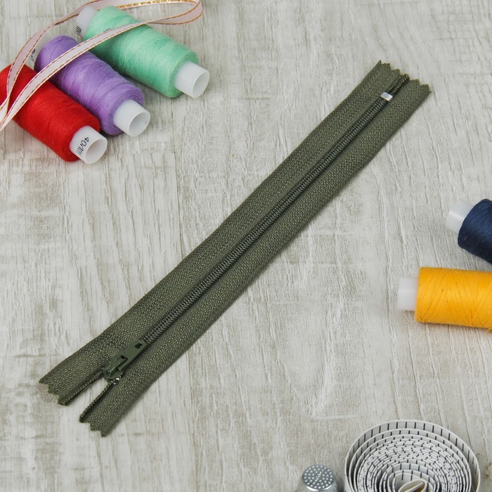 Молния "Спираль" №3, неразъёмная, 18см, цвет хаки