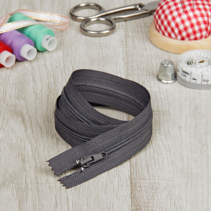 Молния "Спираль" №4, неразъёмная, 50см, цвет серый