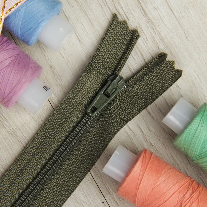 Молния "Спираль" №3, неразъёмная, 40см, цвет хаки