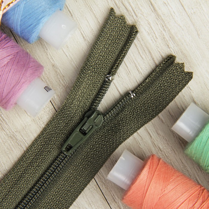 Молния "Спираль" №3, неразъёмная, 40см, цвет хаки