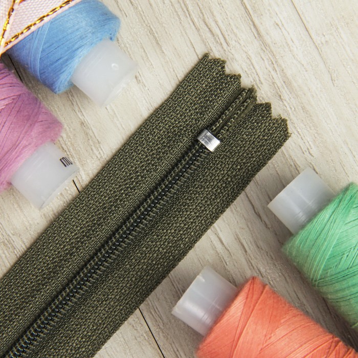 Молния "Спираль" №3, неразъёмная, 40см, цвет хаки