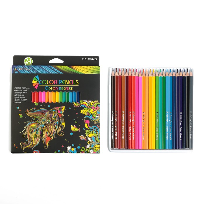 Карандаши 24цв в картонной коробке Yalong заточенные треугольные МИКС