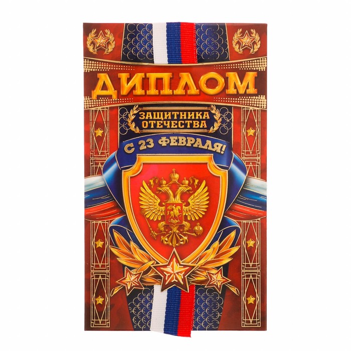 Диплом с лентой "Защитник Отечества", 9 х 15 см