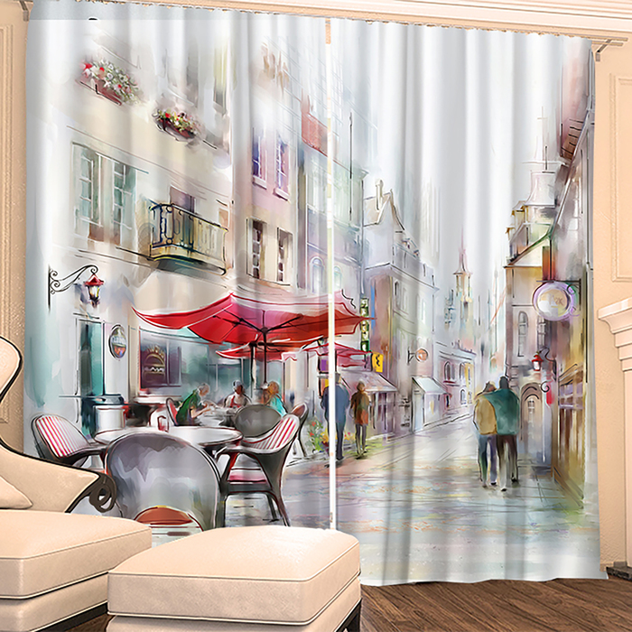 Фотошторы "Тихая Улочка" 145х260 см 2шт, габардин 160гр/м2, пэ100%